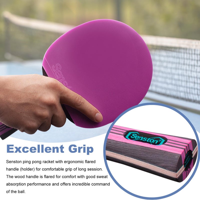 Senston Ping Pong Paddles /5-Ply Premium Table Tennis Paddle, Ideal for Entertainment or Competition - Ping Pong Paddle Set with Balls - Image 4